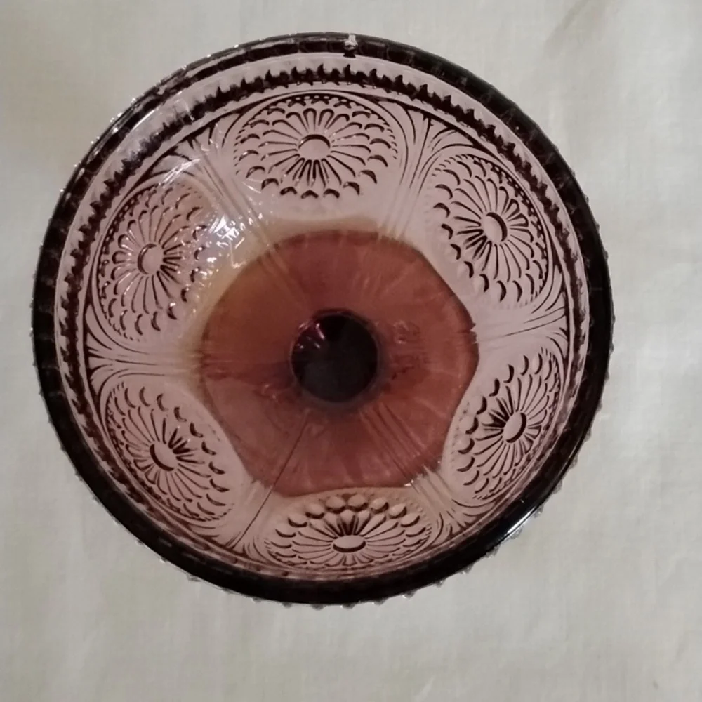 PIONEER WOMAN ADELINE PLUM FOOTED EMBOSSED GLASS DESSERT OR SUNDAE CUP - Picture 2 of 8